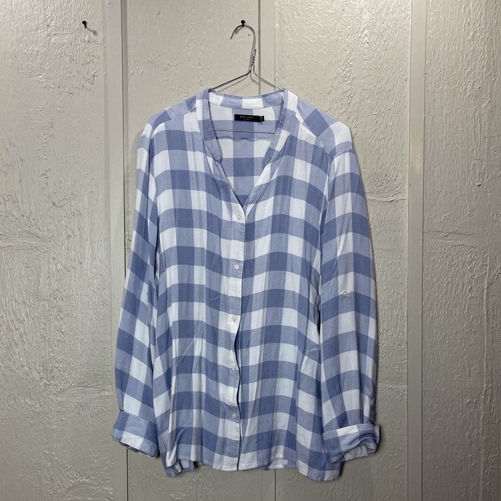 Women’s 1X Max Jeans White & Blue Plaid Button Up